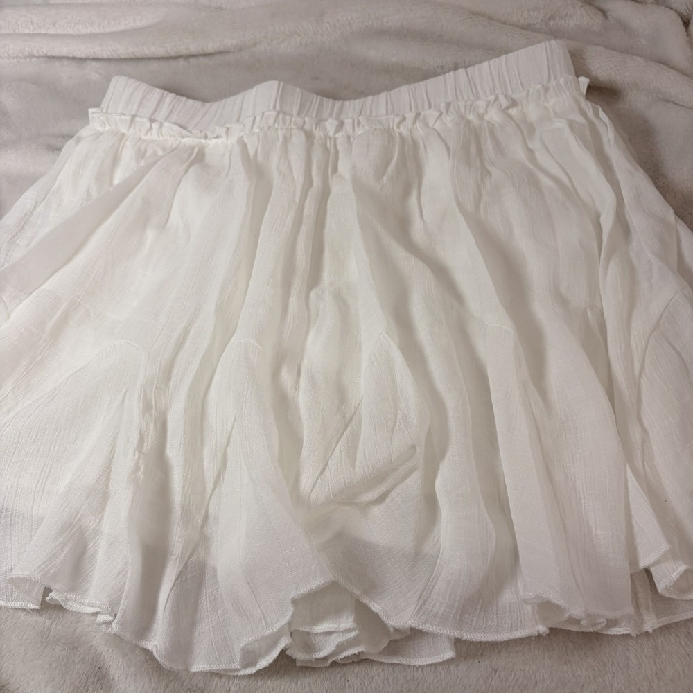 White Crinkled Tiered Ruffle Mini Skort Built-in Shorts/Pockets Coquette Med EUC